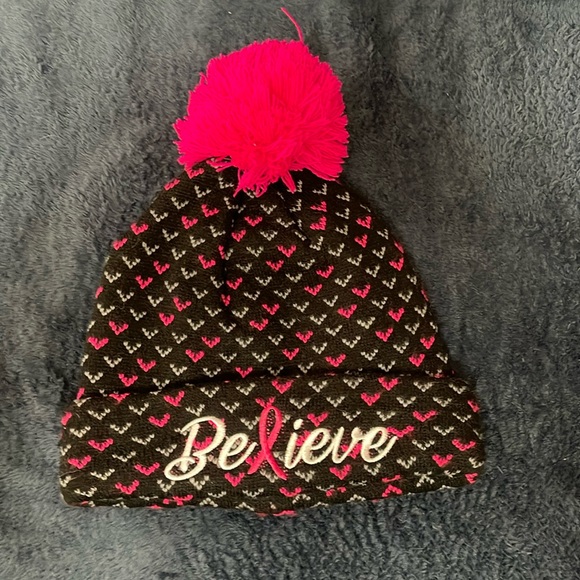 Support The Cure (Breast Cancer) - “Believe” Beanie W/ pink Pompom - Picture 1 of 7